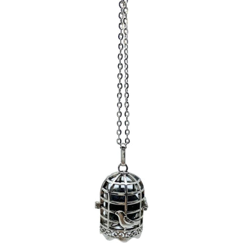 colar aromático com pingente gaiola e pedra vulcânica - cod. 10318