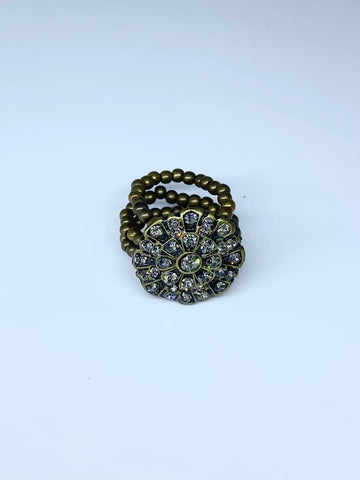 Anel Silicone Ouro-Velho com Flor de Strass Black Diamond - Cod. 10487